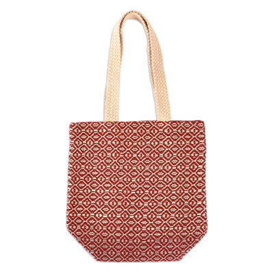 Burgundy and White Wool Tote Bag Hand-Woven in Armenia