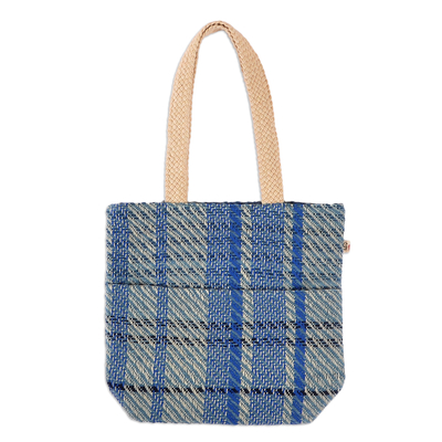 Blue and White Striped Wool Tote Bag Hand-Woven in Armenia