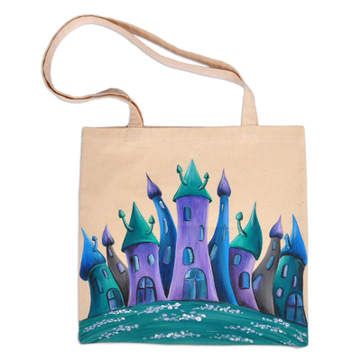 Hand-Painted Cotton Tote Bag with Armenian Monastery Motif