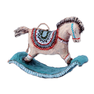 Hand-Painted Papier Mache Rocking Horse Ornament
