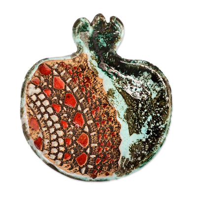 Pair of Turquoise and Red Ceramic Pomegranate Catchalls