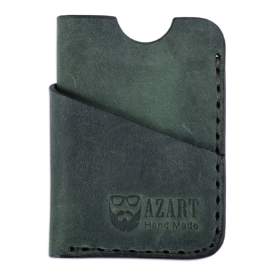 100% Green Leather Card Holder Handcrafted in Armenia