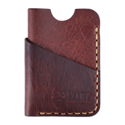 100% Chocolate Leather Card Holder Handcrafted in Armenia