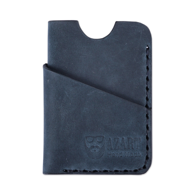100% Leather Card Holder in Blue Handcrafted in Armenia