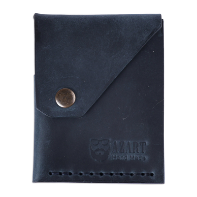 Blue 100% Leather Card Holder Handcrafted in Armenia