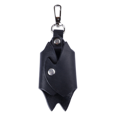 Bat-Themed 100% Black Leather Keychain from Armenia