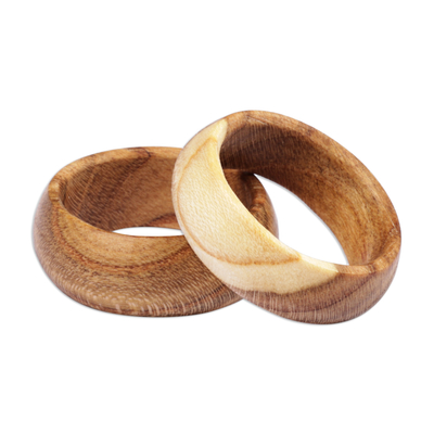 2 Hand-Carved Apricot Wood Band Rings with Natural Finish