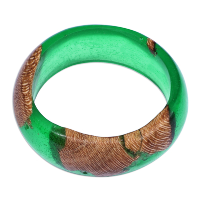 Handcrafted Apricot Wood and Resin Band Ring in Green