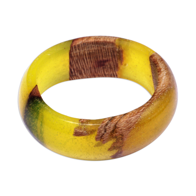Handcrafted Apricot Wood and Resin Band Ring in Yellow
