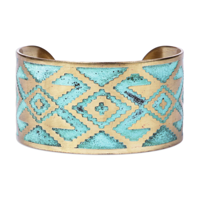 Oxidized Brass Cuff Bracelet with Armenian Patterns