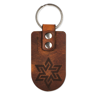 Brass and Cappuccino Leather Keychain with Star Sign