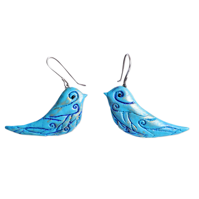 Bird-Themed Turquoise Blue Dangle Earrings