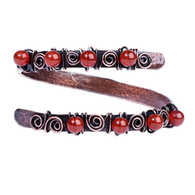Antique Armenian Copper Wrap Bracelet with Carnelian Beads