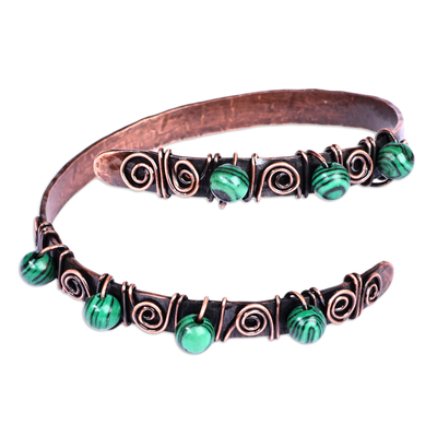 Antique Armenian Copper Wrap Bracelet with Malachite Beads