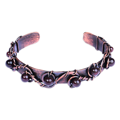 Antiqued Finished Copper Cuff Bracelet with Obsidian Jewels