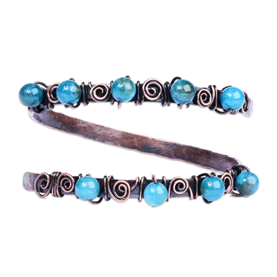 Antique Armenian Copper Wrap Bracelet with Teal Agate Beads