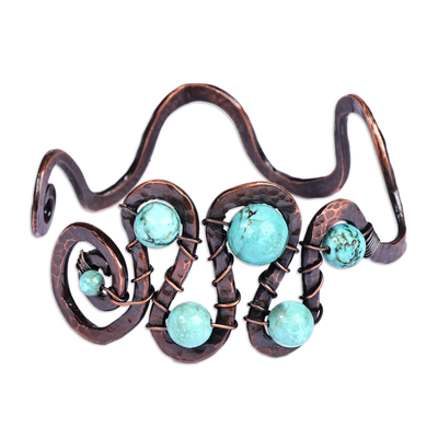 Traditional Reconstituted Turquoise and Copper Cuff Bracelet