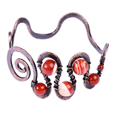 Antiqued-Finished Carnelian and Copper Cuff Bracelet