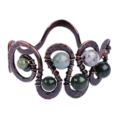 Antiqued-Finished Jade and Copper Cuff Bracelet