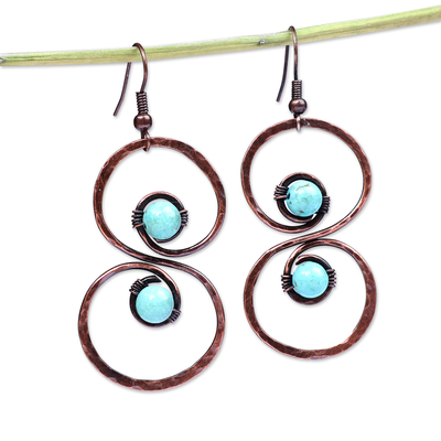 Copper and Reconstituted Turquoise Dangle Earrings