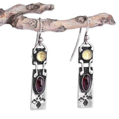 Synthetic Ruby and Sapphire Sterling Silver Dangle Earrings