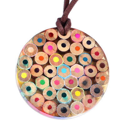 Whimsical Round Beech Wood Pencil Pendant Necklace