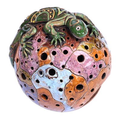 Handcrafted Painted Lizard-Themed Ceramic Tealight Holder