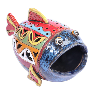 Handcrafted Multicolor Fish-Shaped Ceramic Tealight Holder