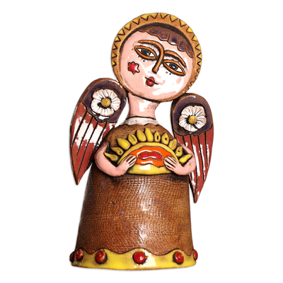 Floral Angel-Themed Handcrafted Painted Ceramic Sculpture