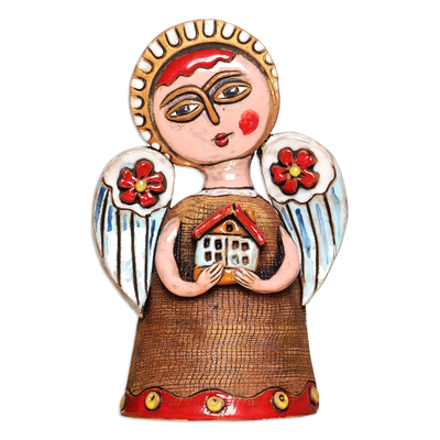Angel-Themed Handcrafted Painted Ceramic Sculpture