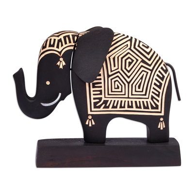 Geometric and Minimalist Black Wood Elephant Sculpture