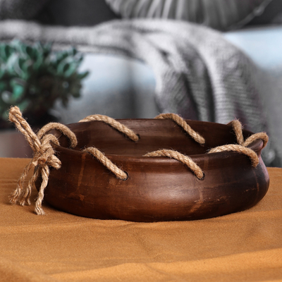 Handmade Terracotta Decorative Bowl with Jute Rope Accents