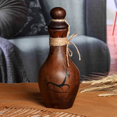 Handmade Terracotta Decorative Bottle with Jute Rope Accents