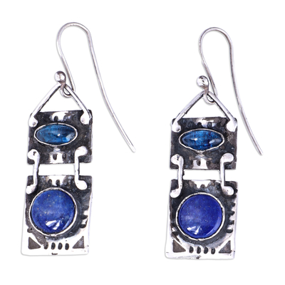 Lapis Lazuli and Synthetic Sapphire Dangle Earrings