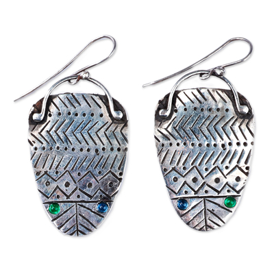 925 Silver Synthetic Blue and Green Sapphire Dangle Earrings