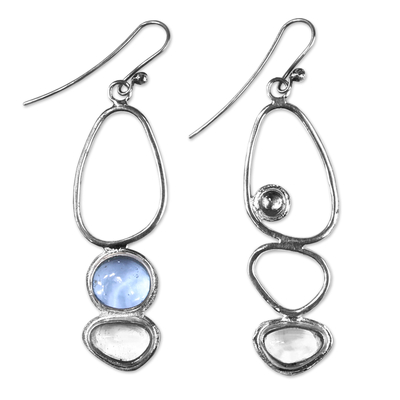 Silver Dangle Earrings with Synthetic Blue & Grey Sapphire