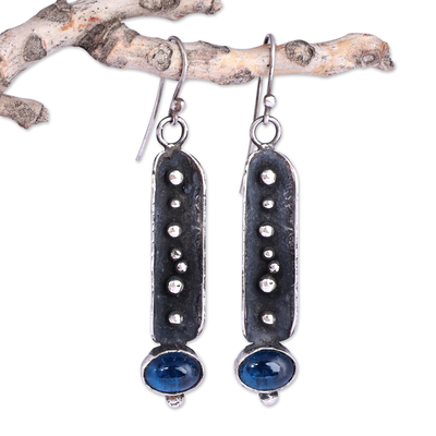 Traditional Oxidized Synthetic Sapphire Dangle Earrings