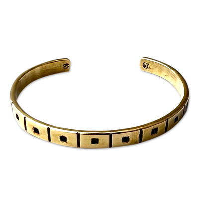 Polished Square-Patterned Brass Cuff Bracelet from Armenia