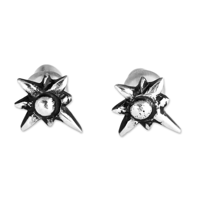 Oxidized Star-Shaped Sterling Silver Button Earrings
