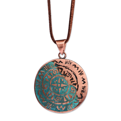 Oxidized Copper Pendant Necklace with Armenian Sun Symbol