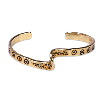 Snake-Inspired Brass Cuff Bracelet with Geometric Motifs