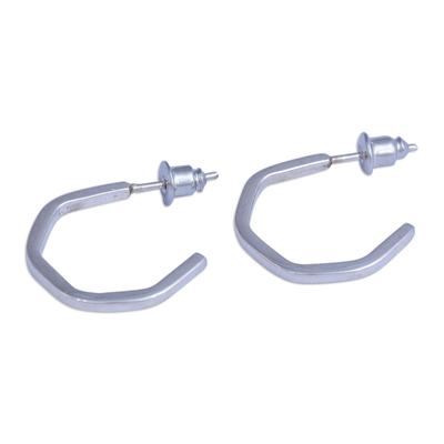 Geometric Minimalist Sterling Silver Half-Hoop Earrings