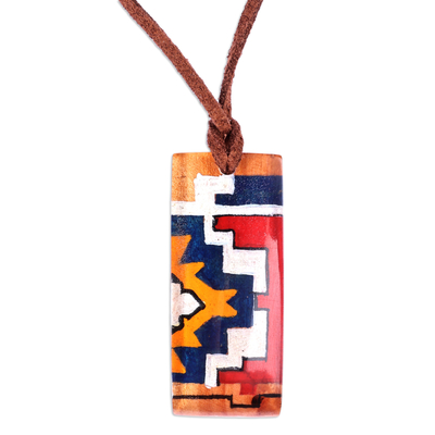 Adjustable Wood Pendant Necklace Hand-Painted in Armenia