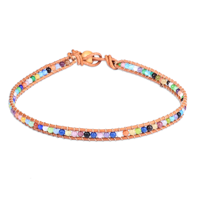 Multicolor Agate Beaded Choker Necklace with Leather Accents