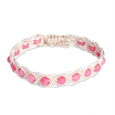 Agate Beaded Macrame Anklet in Pink and White from Armenia