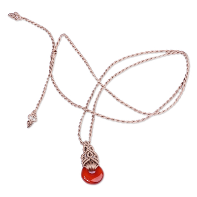 Adjustable Macrame Necklace with Quartz Pendant from Armenia