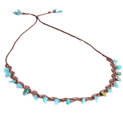 Cotton and Amazonite Macrame Charm Necklace from Armenia