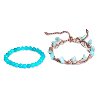 Set of 2 Handcrafted Amazonite and Apatite Beaded Bracelets