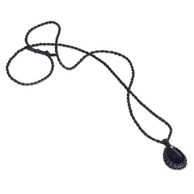 Adjustable Black Macrame Glass Pendant Necklace from Armenia