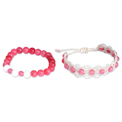 Set of 2 Pink Agate Beaded Bracelets Handcrafted in Armenia